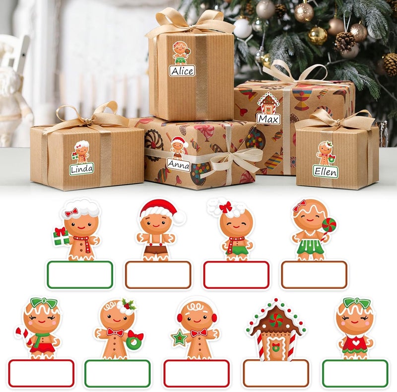 Whaline 108 Pcs Christmas Gingerbread Name Tags Gift Labels Cartoon Gingerbread Man Self Adhesive Name Tag Stickers for Xmas Present Holiday Decor - Image 1